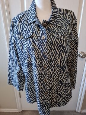 Westbound Blue and White Zebra-Print Jean Jacket